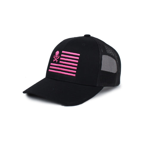 Skull American Flag Trucker - Black/Pink - Hats - Pipe Hitters Union
