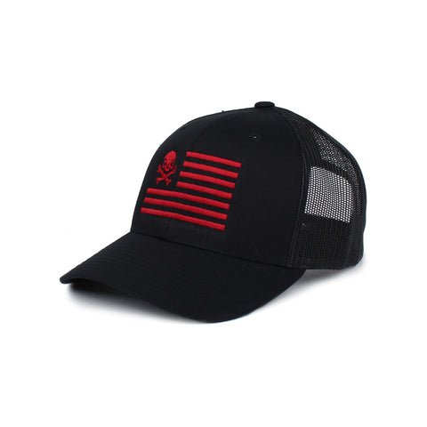 Skull American Flag Trucker - Black/Red - Hats - Pipe Hitters Union