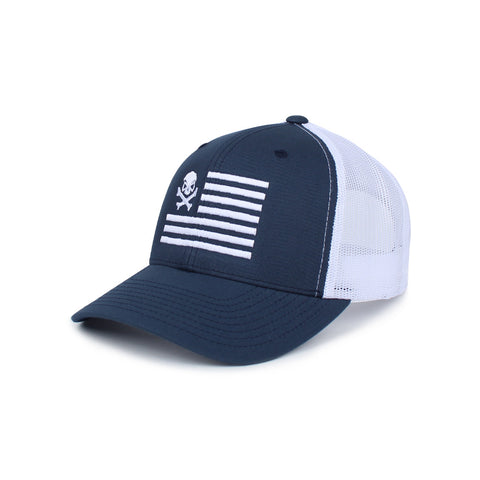 Skull American Flag Trucker - Blue/White - Hats - Pipe Hitters Union