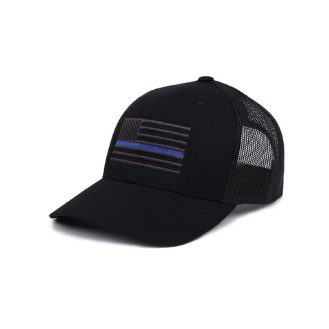 Thin Blue Line American Flag Trucker - Black/Blue - Hats - Pipe Hitters Union